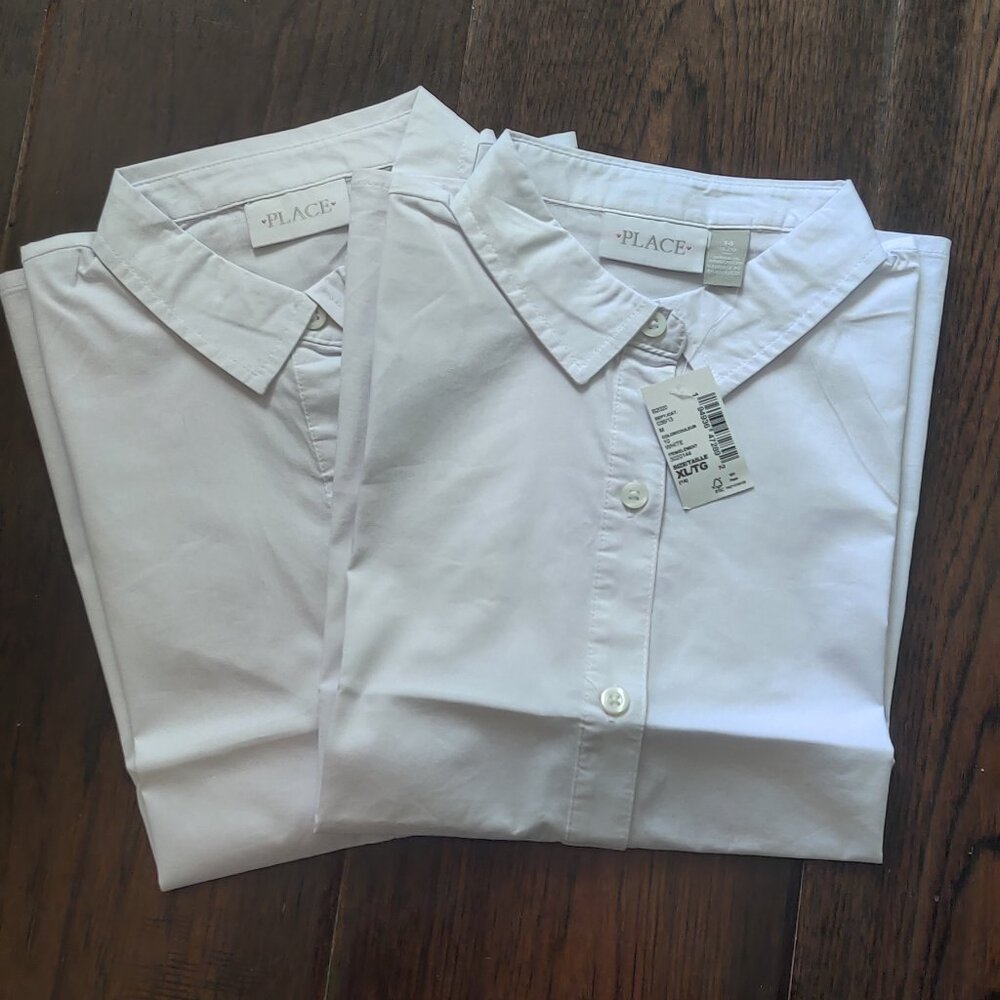 Children's Place Button Front Uniform Shirts (2) Girls Size 14 XL